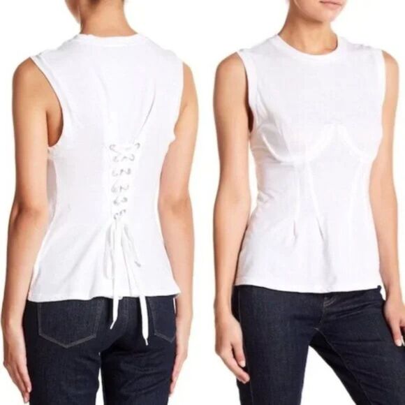 Kendall & Kylie White Bustier Lace Up Sleeveless Top NWT - Picture 1 of 7
